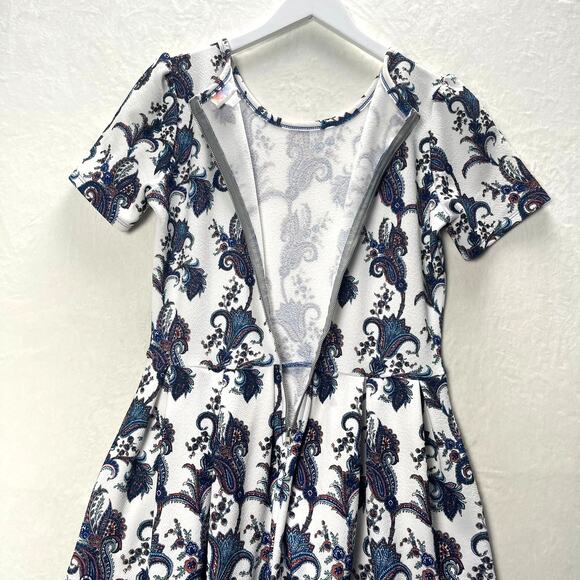LuLaRoe Amelia Fit & Flare Stretch Dress Blue Ombre Floral Paisley Pockets Large - Picture 9 of 11
